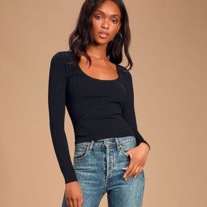 Free People Intimately Lucky You Black Ribbed Top